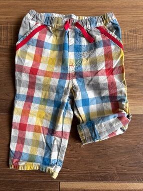 Baby Boden Multicolor Plaid Pants/Shorts with Red Drawstring